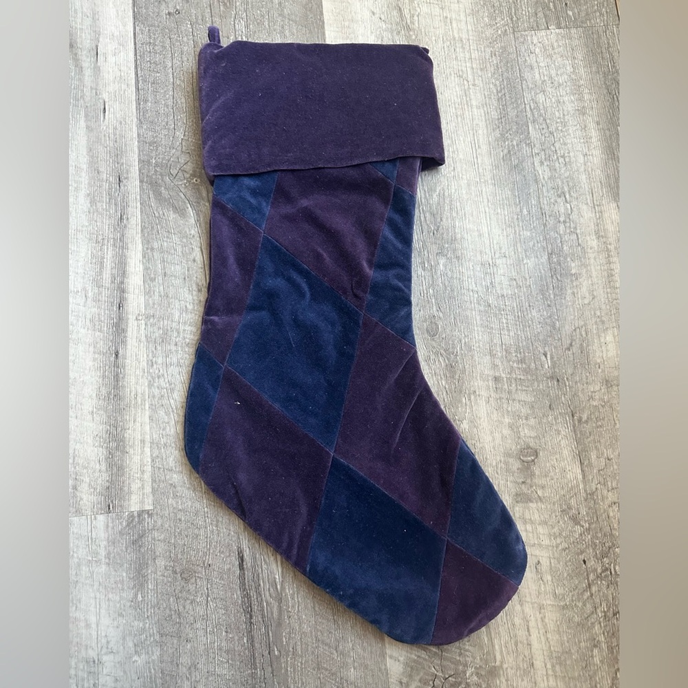 Pottery Barn Purple and Blue Argyle Christmas Stocking